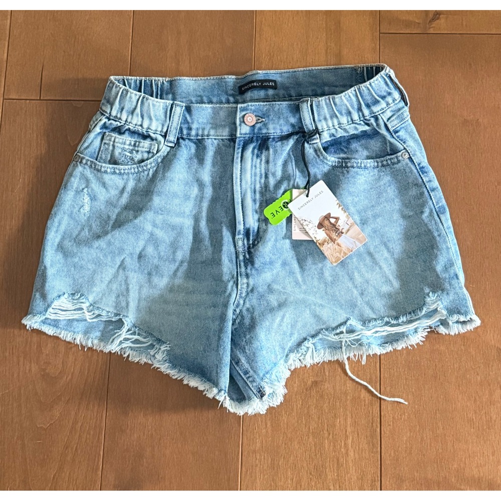 Sincerely‎ Jules Distressed Denim Shorts High Waist Size 11/30 Light Wash NWT